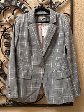 LOFT Gray Plaid Single-Button Women's Blazer Size 8 NWT